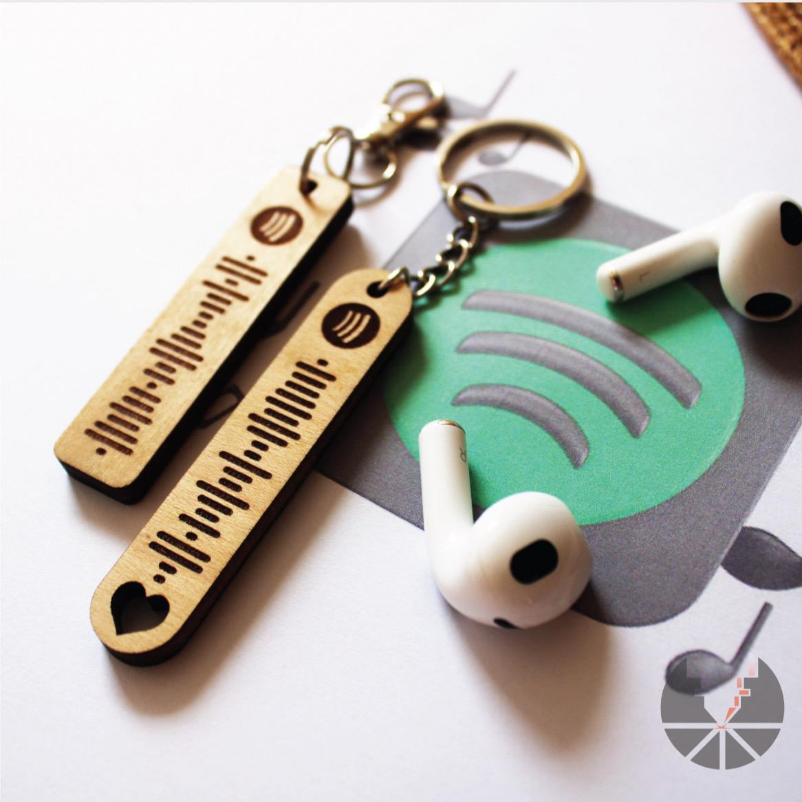 Spotify music Keychain Wood lover keyring custom personalized Gift for him gift for playlist scannable