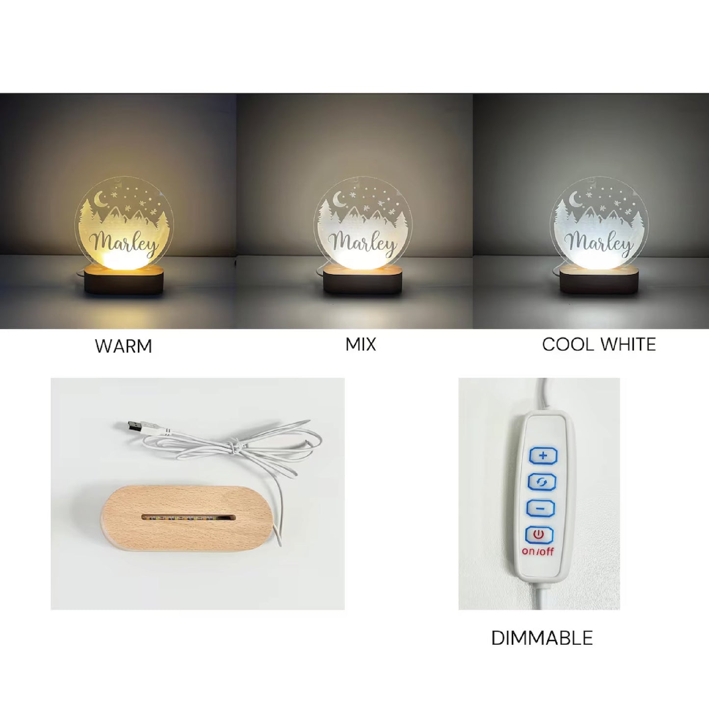 Custom Engraved LED Night Light - Personalized Acrylic Lamp