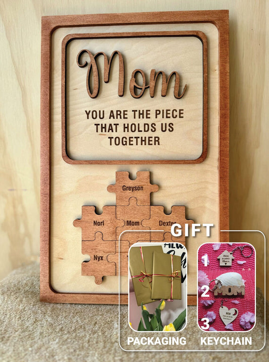 Mom Puzzle Sign Mother's Day Gift from Kids Husband Custom Engraved Wood Sign Piece That Holds Us Together Grandma Gift Personalized Unique