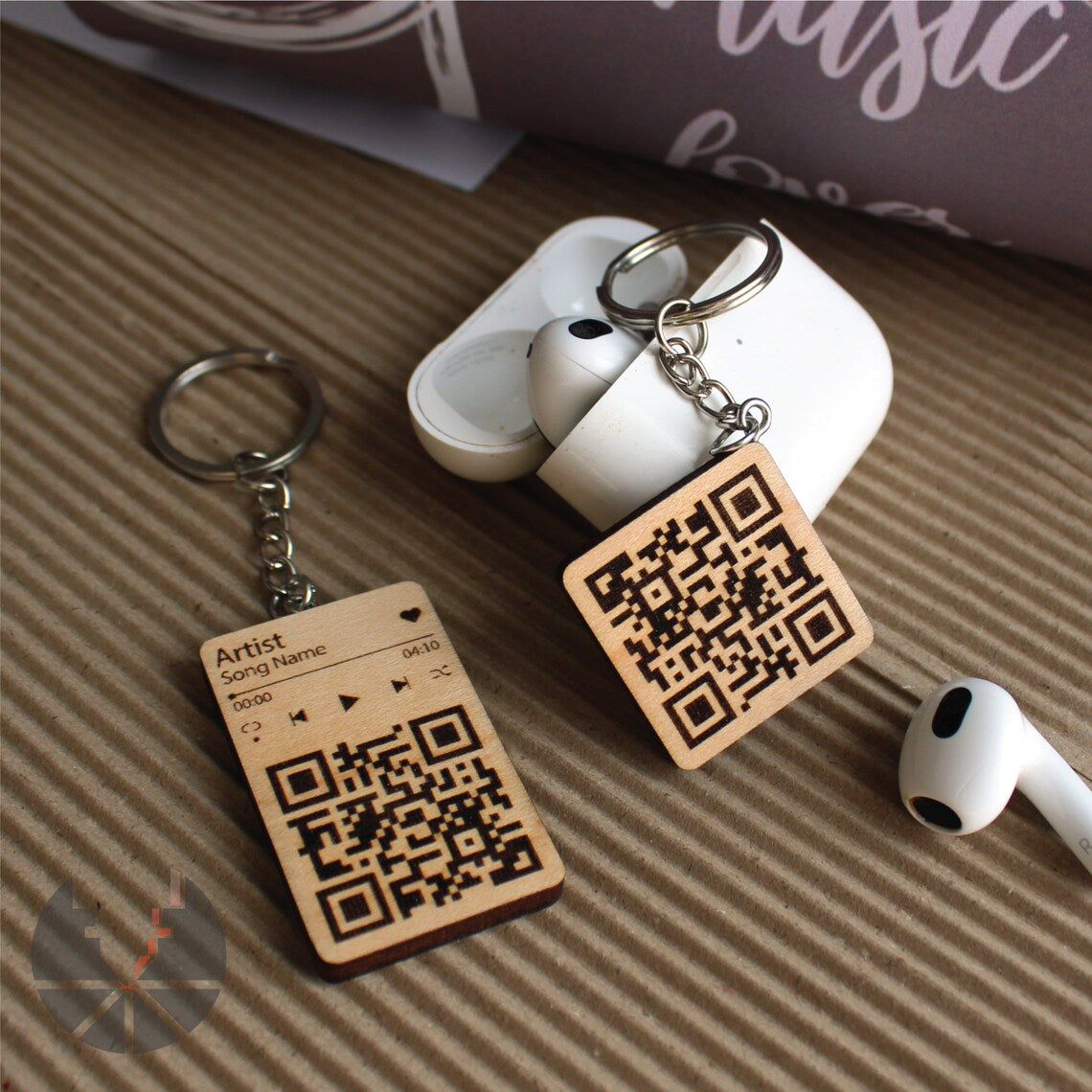 Wooden QR Code Keychain Engraved QR Code Keyring Website Music Video on a Keyring, Apple Music Keychain Selena imagine dragons Rema