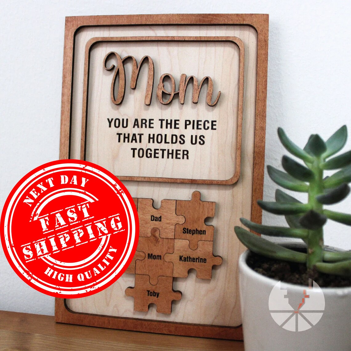 Mom Puzzle Sign Mother's Day Gift from Kids Husband Custom Engraved Wood Sign Piece That Holds Us Together Grandma Gift Personalized Unique