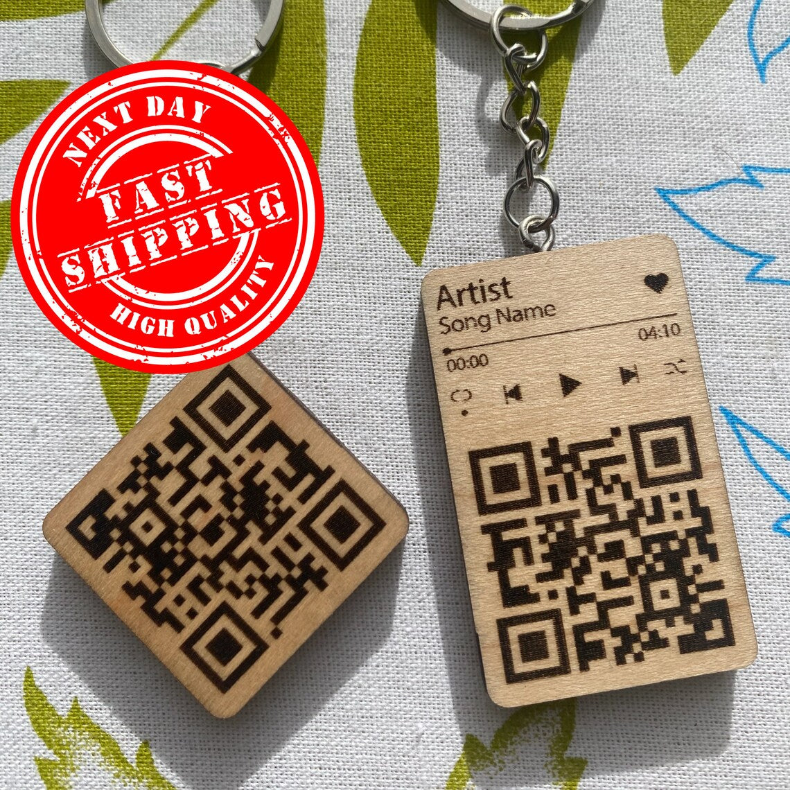 Wooden QR Code Keychain Engraved QR Code Keyring Website Music Video on a Keyring, Apple Music Keychain Selena imagine dragons Rema