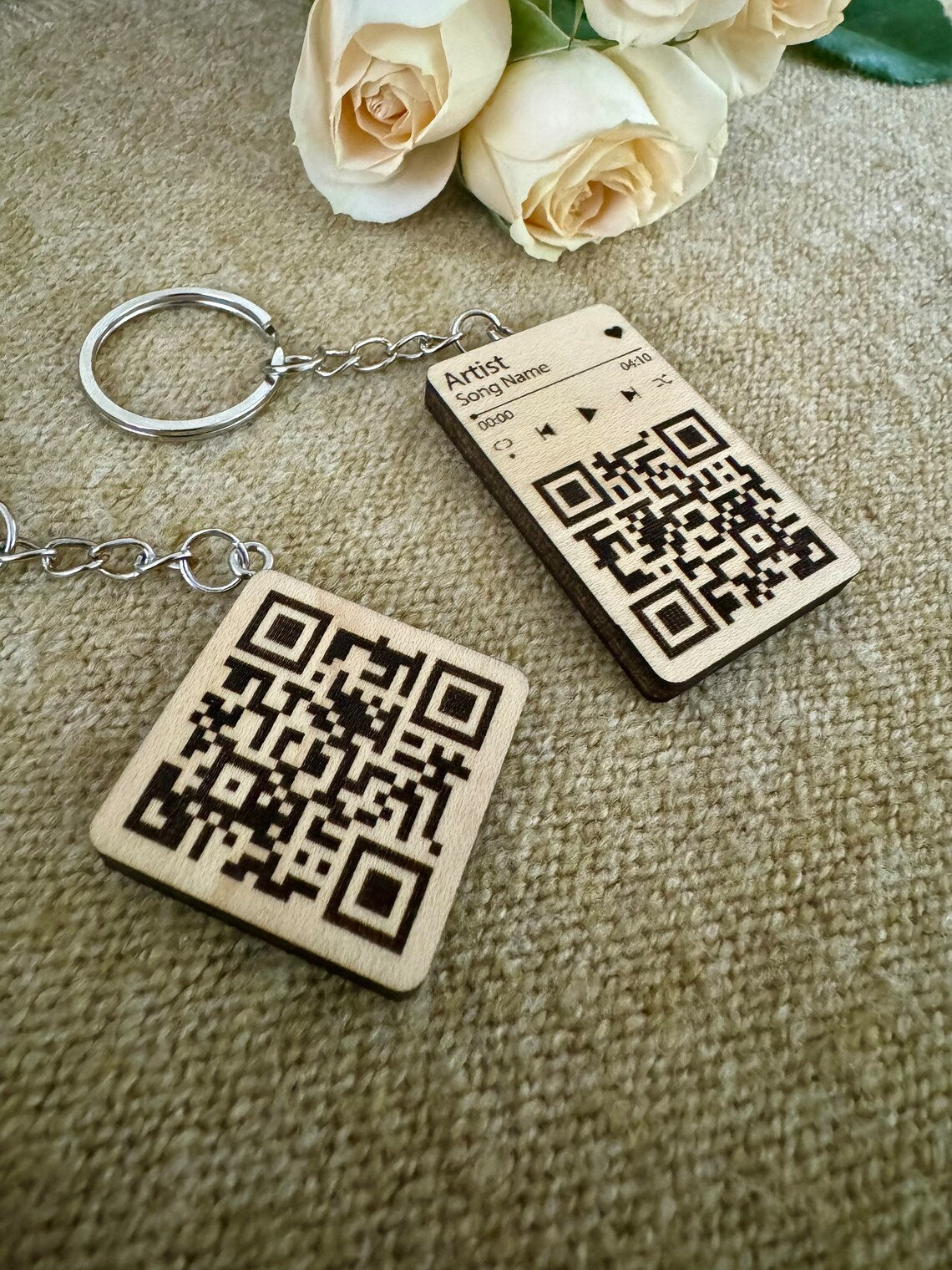 Wooden QR Code Keychain Engraved QR Code Keyring Website Music Video on a Keyring, Apple Music Keychain Selena imagine dragons Rema