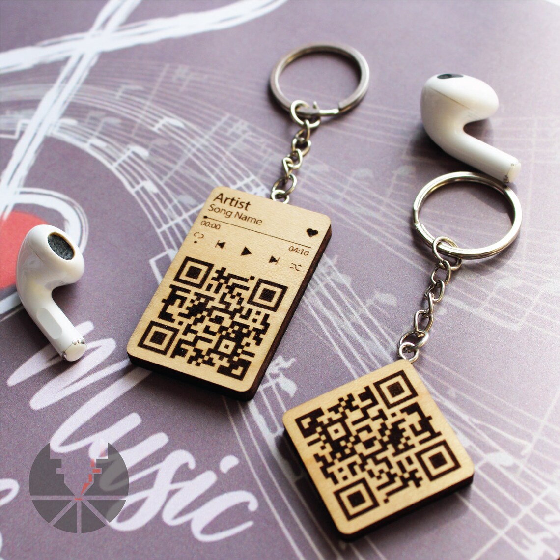 Wooden QR Code Keychain Engraved QR Code Keyring Website Music Video on a Keyring, Apple Music Keychain Selena imagine dragons Rema