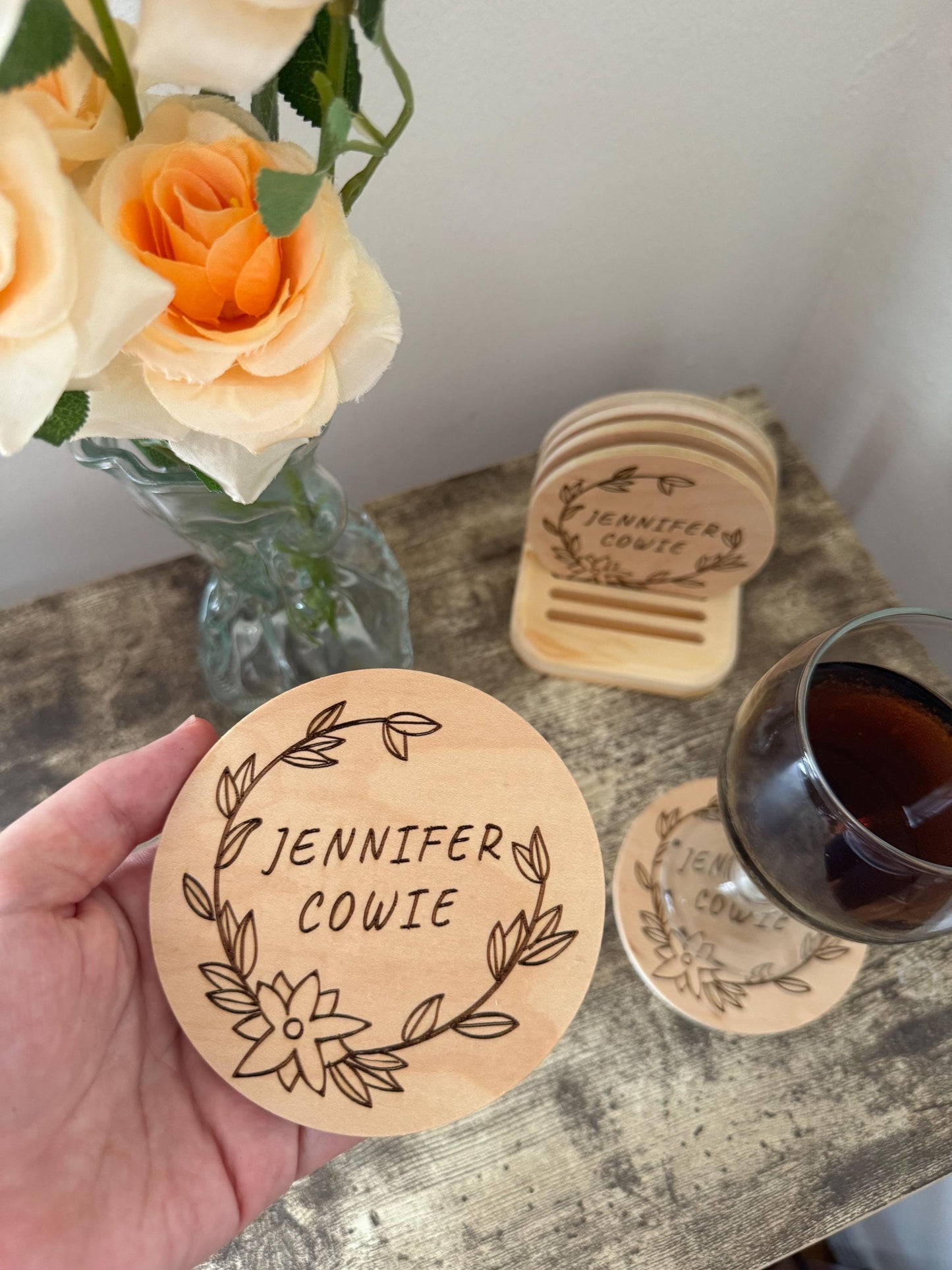 Wedding Guest Favors, Custom Coasters, Unique, Wedding Guest Gifts, Engraved Personalized Text