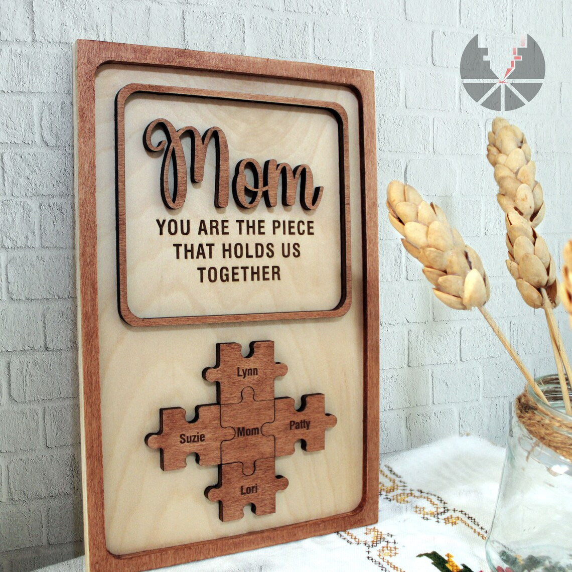 Mom Puzzle Sign Mother's Day Gift from Kids Husband Custom Engraved Wood Sign Piece That Holds Us Together Grandma Gift Personalized Unique