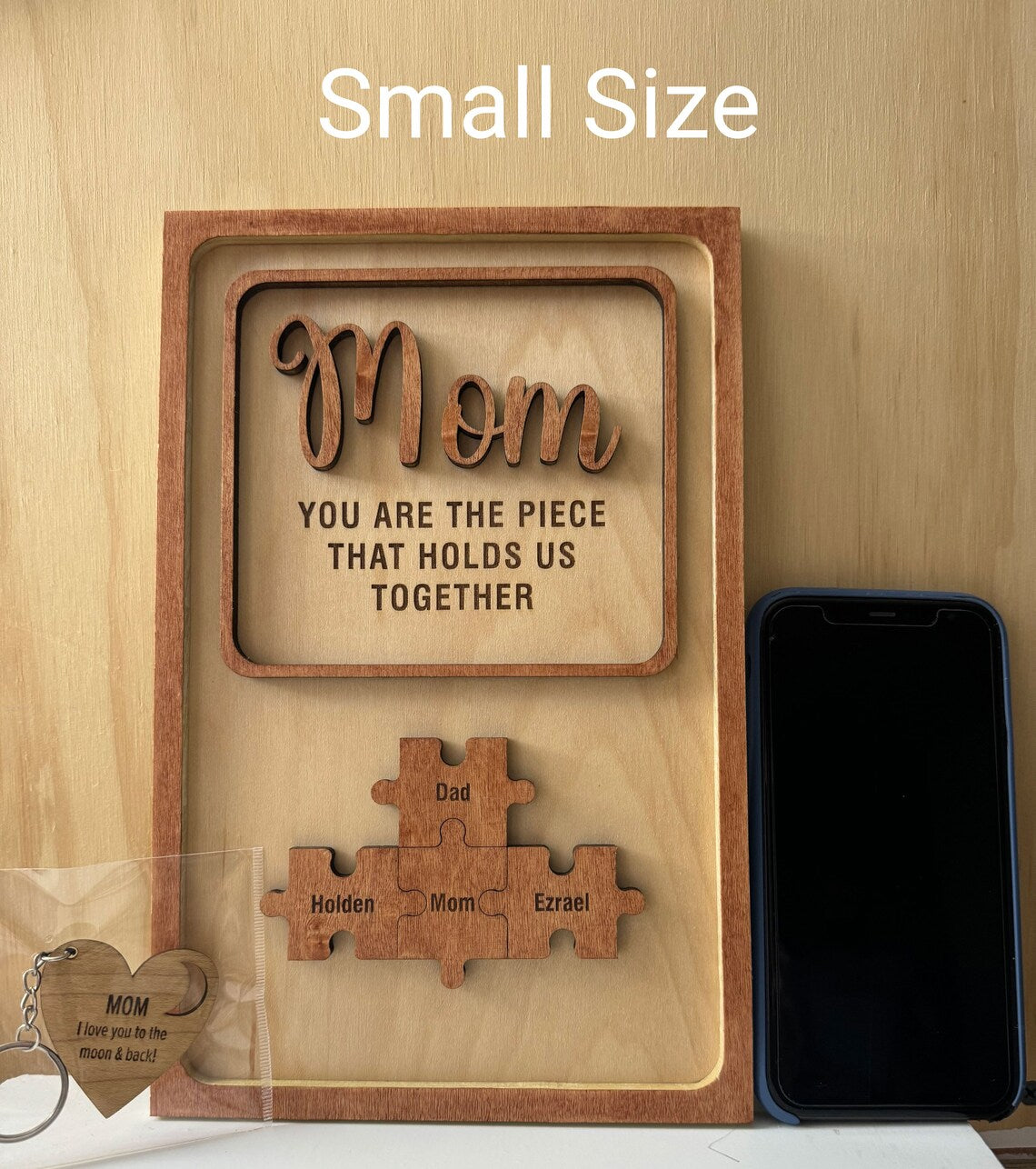 Mom Puzzle Sign Mother's Day Gift from Kids Husband Custom Engraved Wood Sign Piece That Holds Us Together Grandma Gift Personalized Unique