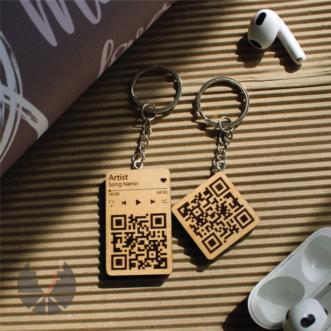 Wooden QR Code Keychain Engraved QR Code Keyring Website Music Video on a Keyring, Apple Music Keychain Selena imagine dragons Rema