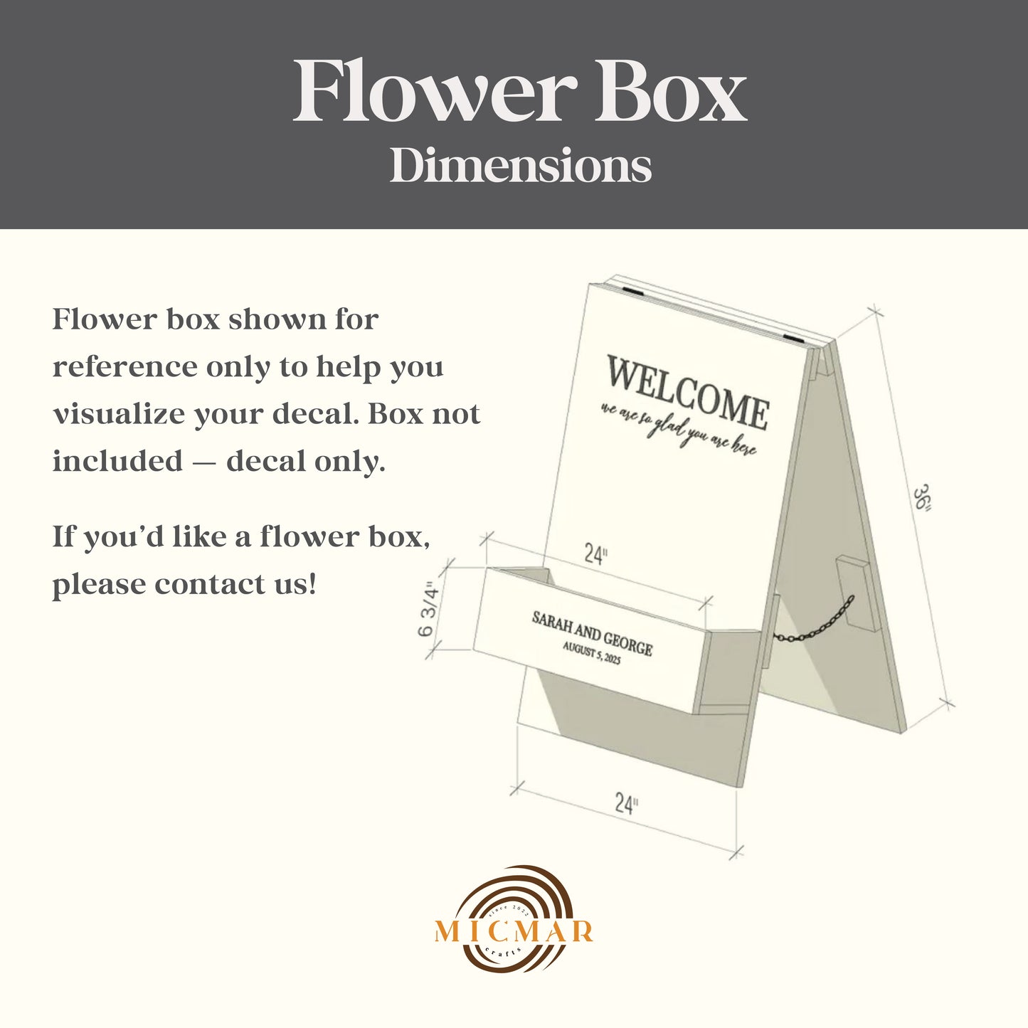 Custom Wedding Welcome Sign Decal | Personalized Vinyl Sticker for Flower Box A-Frame Easel