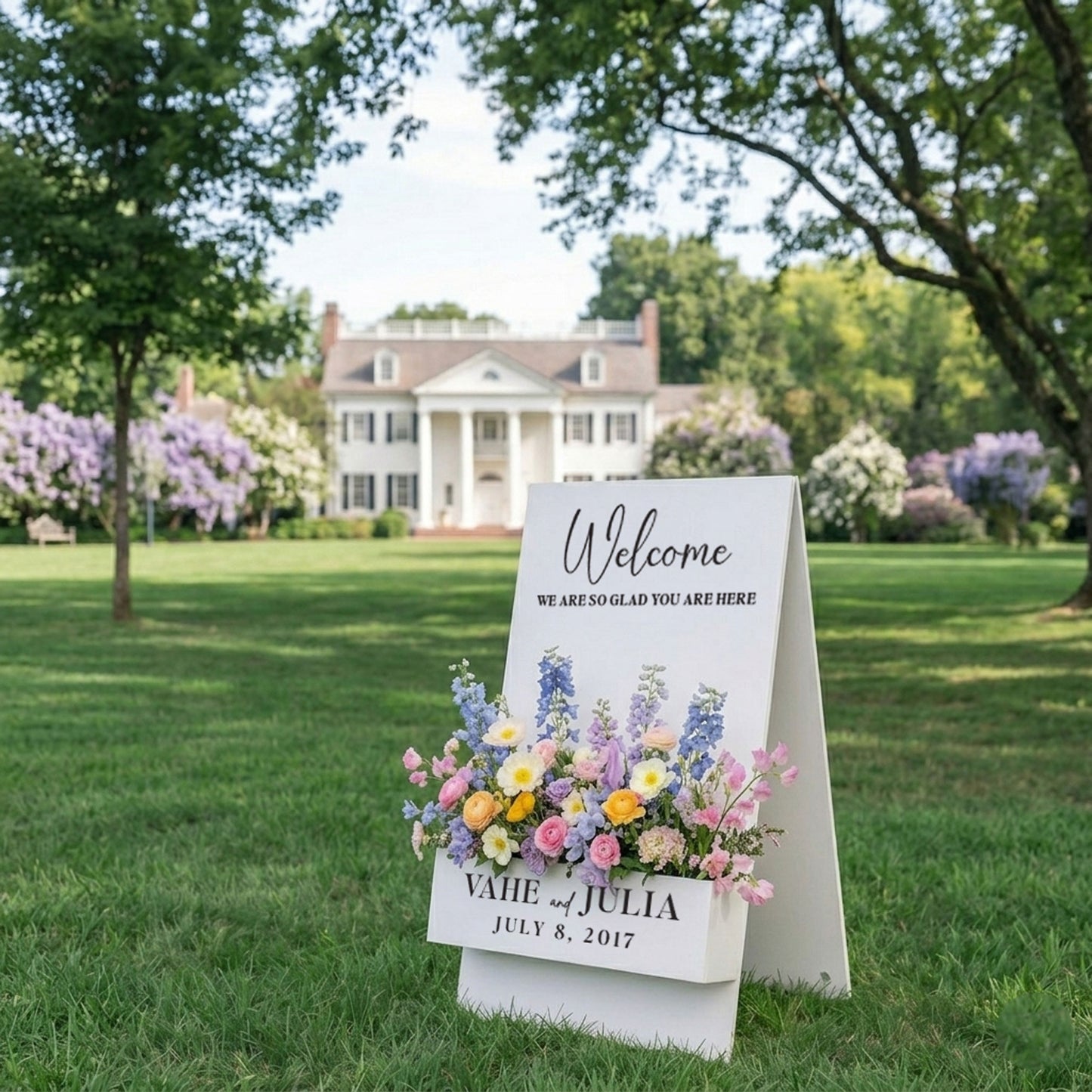 Custom Wedding Welcome Sign Decal | Personalized Vinyl Sticker for Flower Box A-Frame Easel