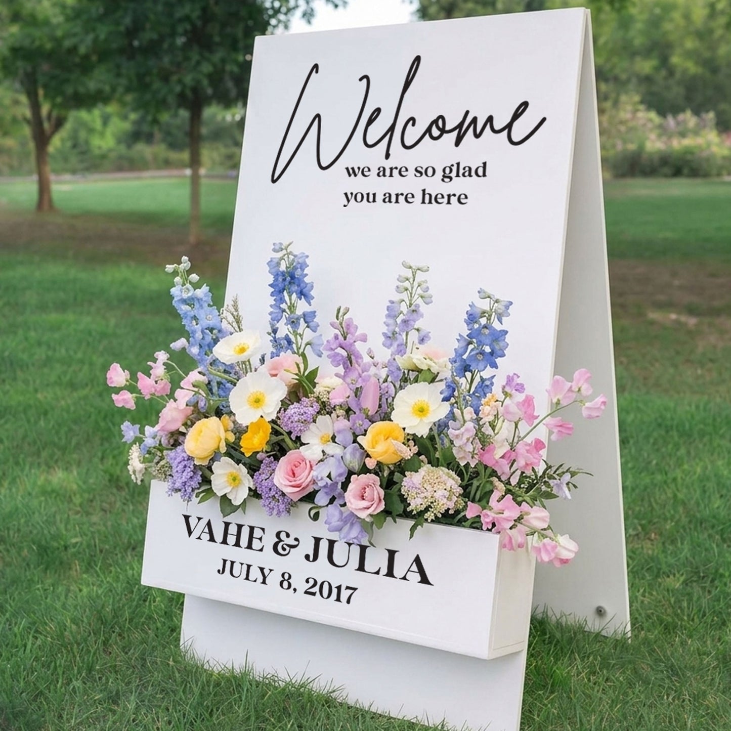 Custom Wedding Welcome Sign Decal | Personalized Vinyl Sticker for Flower Box A-Frame Easel