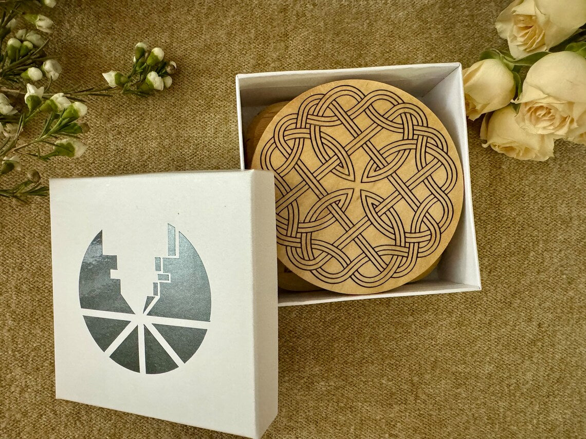 Custom Armenian Ornament Coasters with Holder Personalized Wood Coaster Set for Weddings & Housewarming Gifts