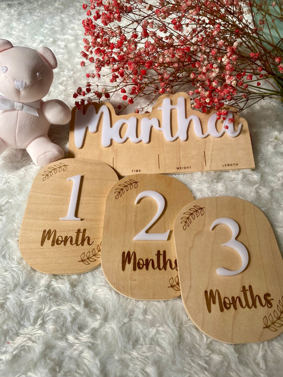 Personalized Monthly Milestone Baby Discs, Wooden Markers for Baby Shower & Month Photos newborn