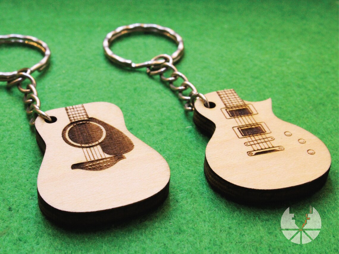 Wooden Guitar keychain Custom Engraved  acoustic electric keyring personalized Music Lover's text creative Spanish Mexican