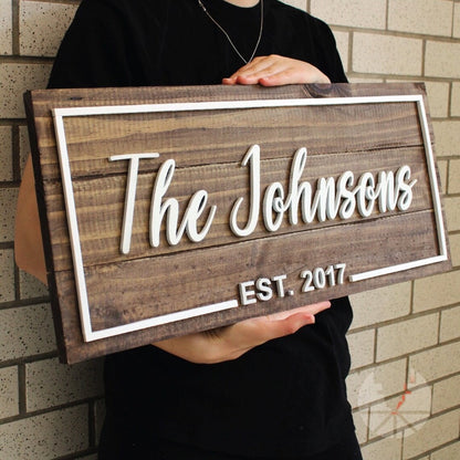 Wooden name sign Plaque - Rustic Farmhouse Style - Ideal for Home or Office Decor - Unique Housewarming Gift Last name