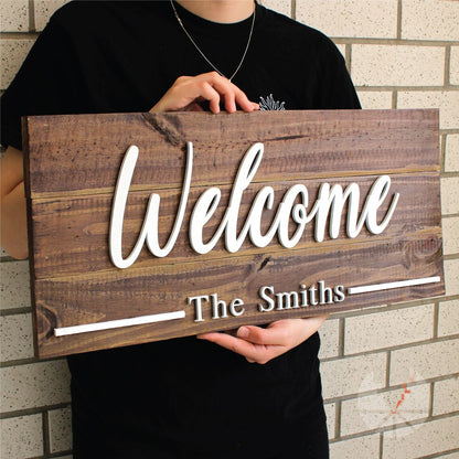 Wooden name sign Plaque - Rustic Farmhouse Style - Ideal for Home or Office Decor - Unique Housewarming Gift Last name