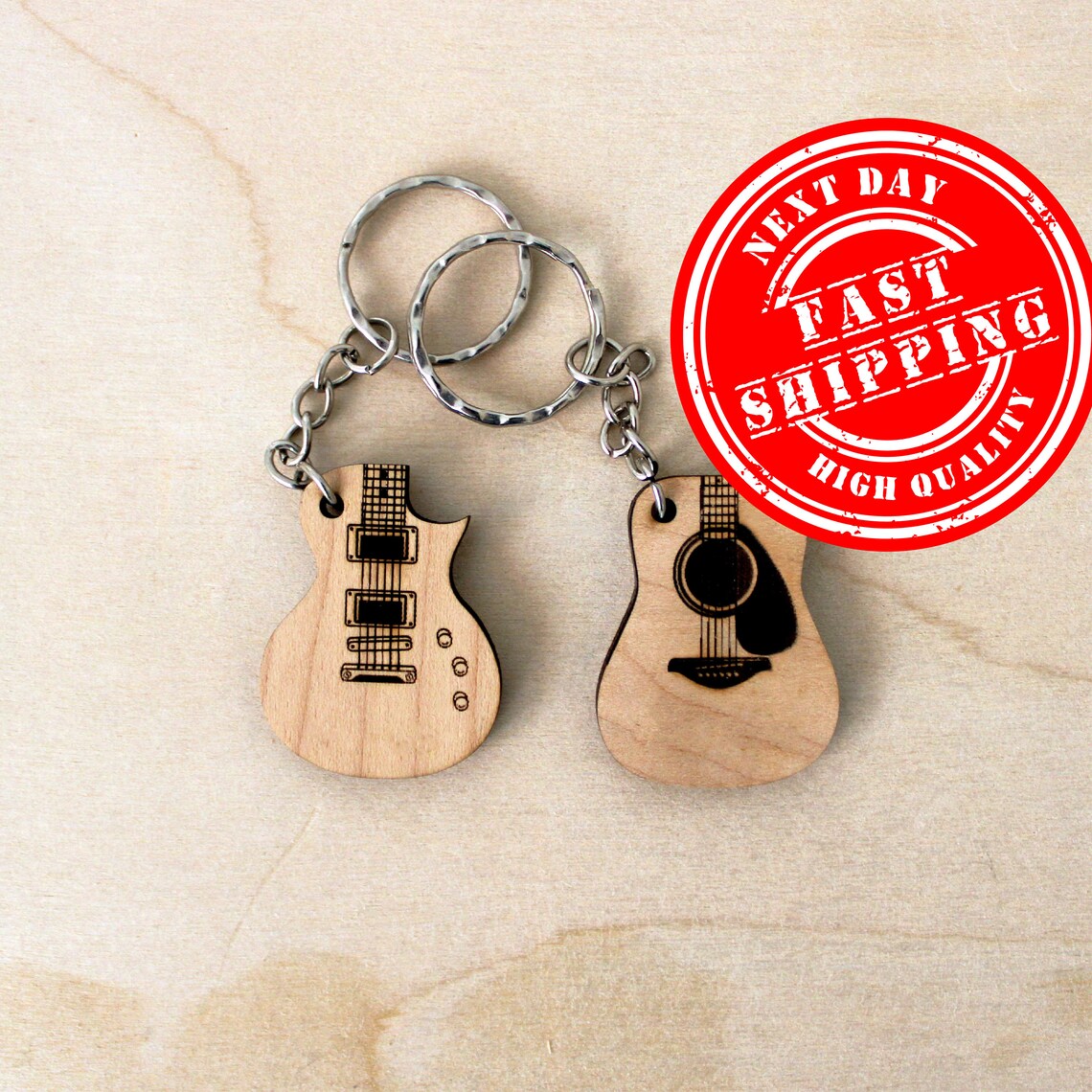 Wooden Guitar keychain Custom Engraved  acoustic electric keyring personalized Music Lover's text creative Spanish Mexican